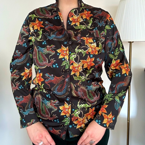 3/50$ Shirt / blouse in ethnic style M / L New green button down shirt - Picture 3 of 15